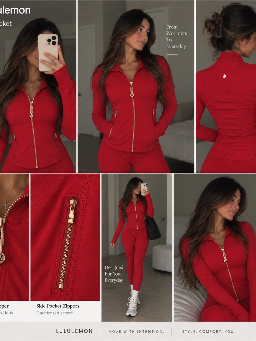 ❤️Red Lululemon Define Jacket Nulu Gold Zipper & Align Pant 25 setMULTIPLE SIZE - Picture 9 of 10